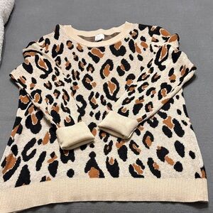 a new day Cream and Black Animal Print Sweater size medium